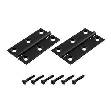 Brass butt hinge, 75mm, matt black finish, including screws, pair