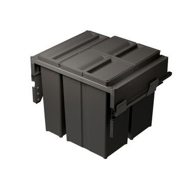 Gollinucci Waste Bin, Fixes to pull-out door, Anthracite, 2 x 29L, 1 x 22L compartment(s), for 600m