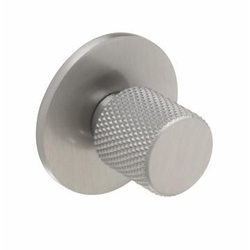 Knurled, Knob, Central hole centre, Brushed Stainless Steel (Round Backplate)