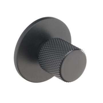 Knurled, Knob, Central hole centre, Matt Black (Round Backplate)