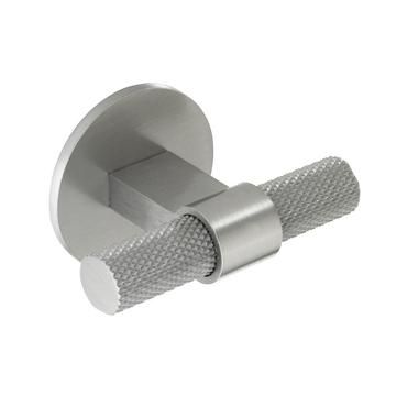 Knurled, T-Bar, Central hole centre, Brushed Stainless Steel Effect (Round Backplate)