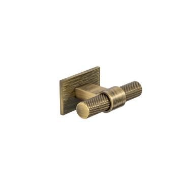 Knurled, T-Bar, Central hole centre, Aged Brass (Square Backplate)
