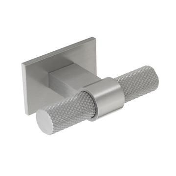Knurled, T-Bar, Central hole centre, Brushed Stainless Steel Effect (Square Backplate)