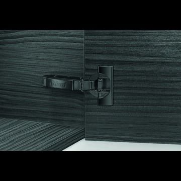 110 degree straight arm CLIP Top BLUMOTION hinge with integrated soft close, screw on, Onyx Black 110 degree straight arm CLIP Top BLUMOTION hinge with integrated soft close, screw on, Onyx Black