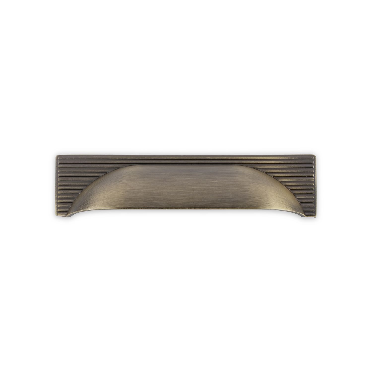 Linden Cup Handle, Reeded Back, 96mm Centres - Antique Brass