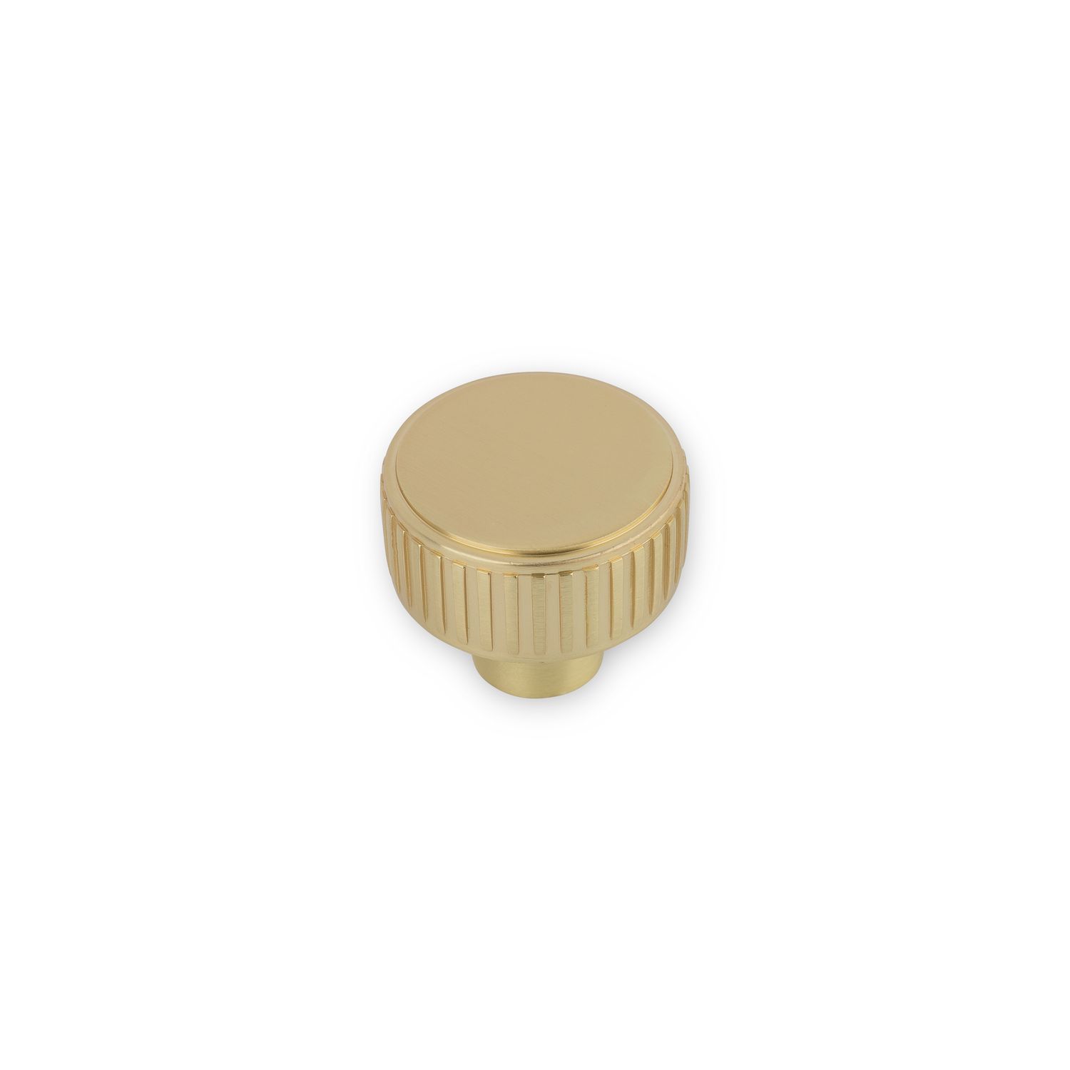 Linden Round Post Knob, Reeded Edge, 35mm Diameter - Satin Brass