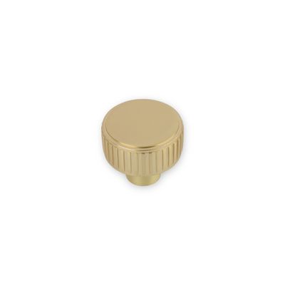 Linden Round Post Knob, Reeded Edge, 35mm Diameter - Satin Brass