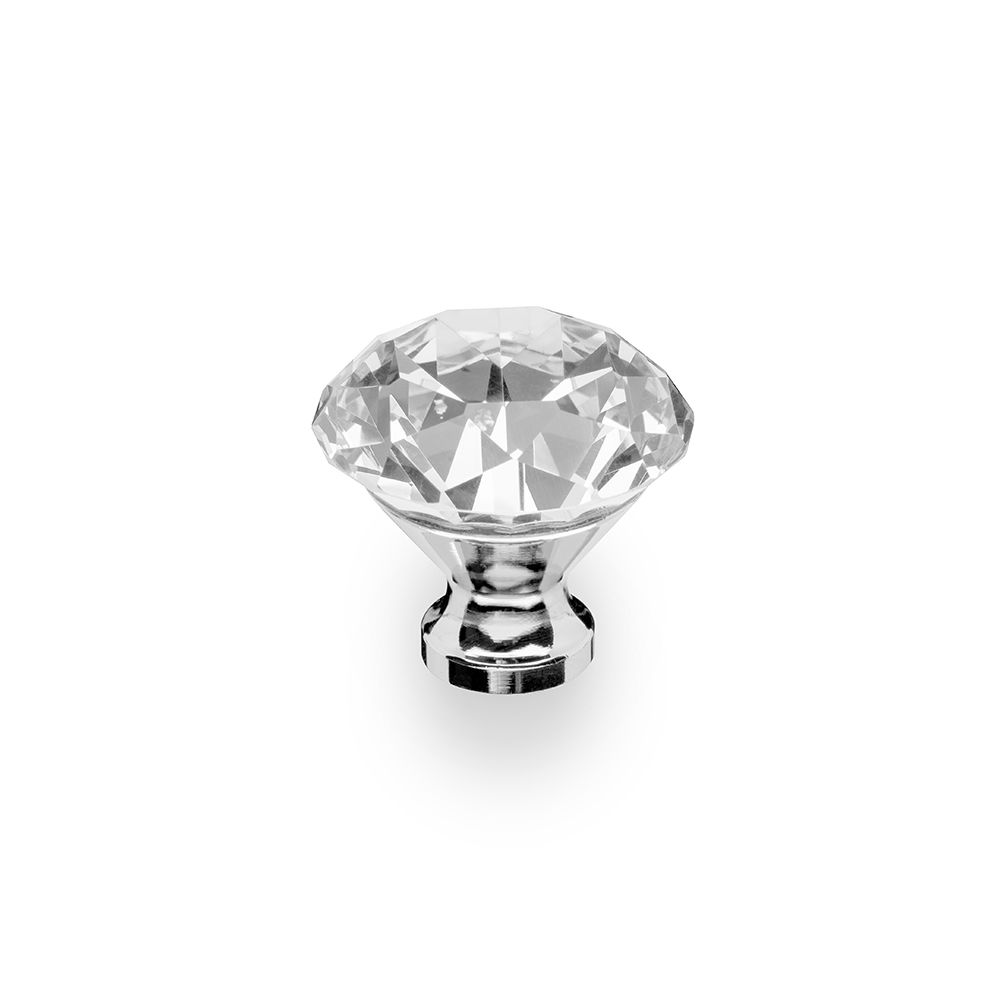 Clarity Round Cone Knob, 35mm Diameter - Chrome / Crystal