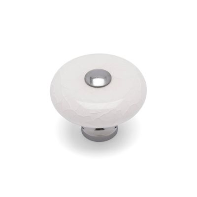 Crackle Round Knob, 38mm Diameter - Chrome / White Crackle