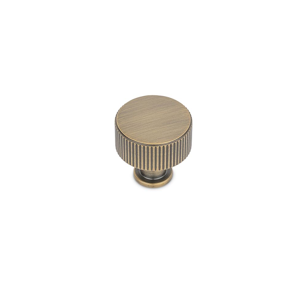 Linea Round Post Knob, 30mm Diameter, Solid Brass - Antique Brass