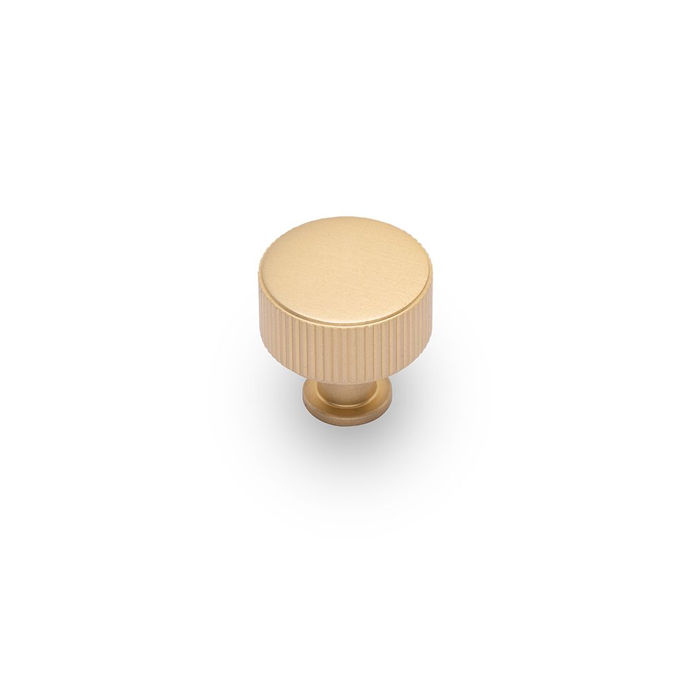 Linea Round Post Knob, 30mm Diameter, Solid Brass - Satin Brass