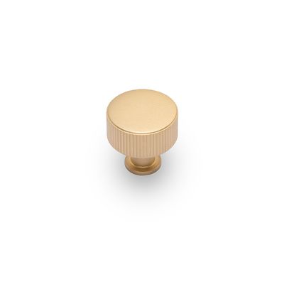 Linea Round Post Knob, 30mm Diameter, Solid Brass - Satin Brass