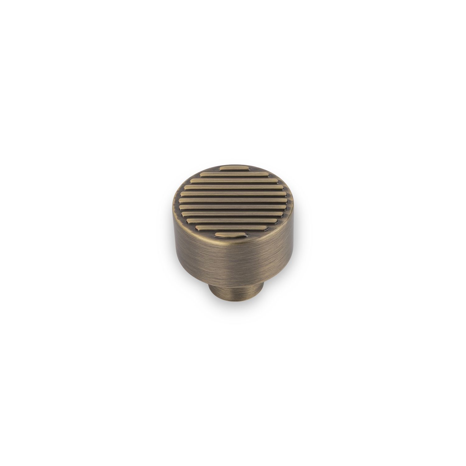 Linden Round Post Knob, Reeded Top, 30mm Diameter - Antique Brass
