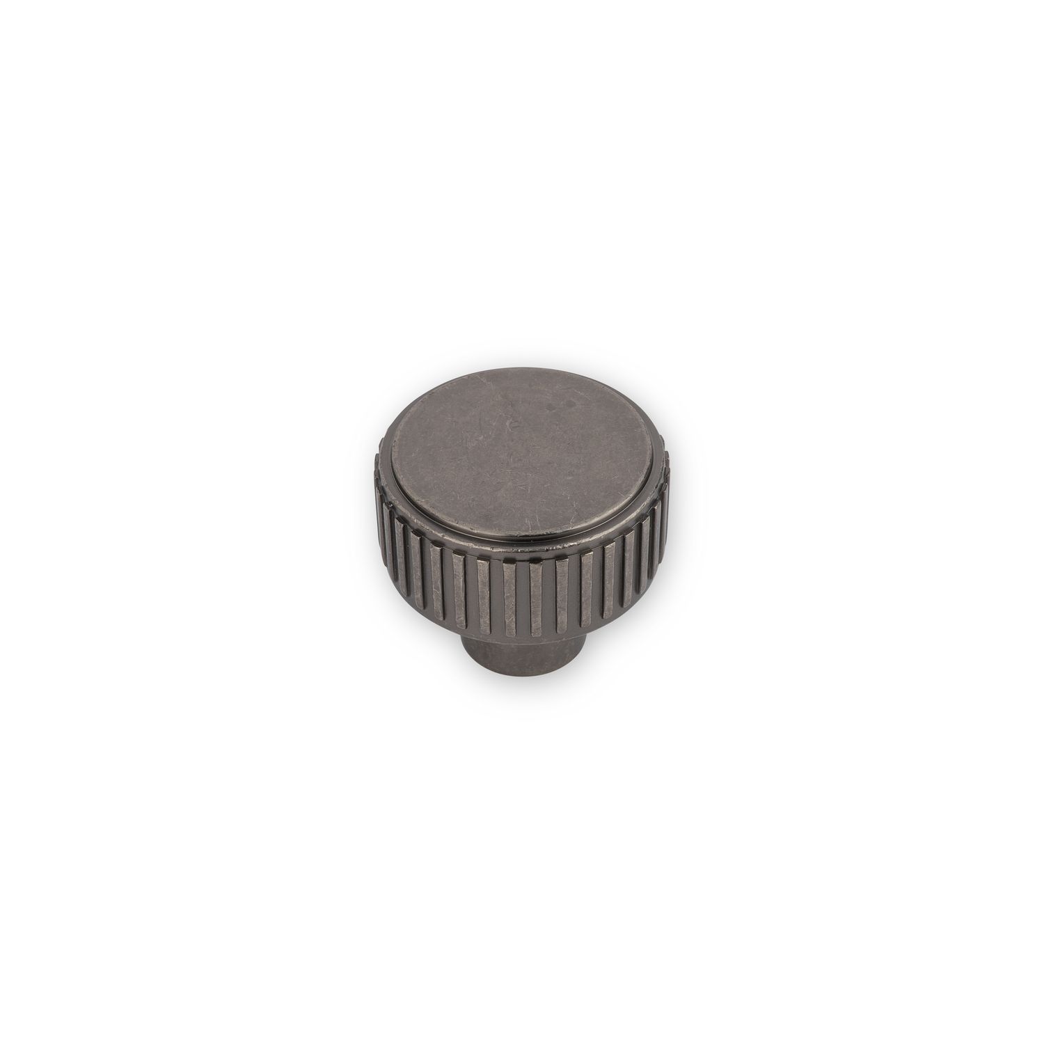 Linden Round Post Knob, Reeded Edge, 35mm Diameter - Pewter