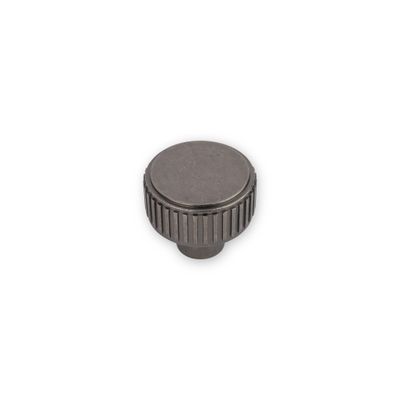 Linden Round Post Knob, Reeded Edge, 35mm Diameter - Pewter