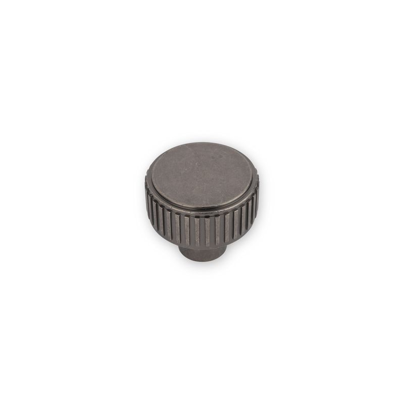 Linden Round Post Knob, Reeded Edge, 35mm Diameter - Pewter