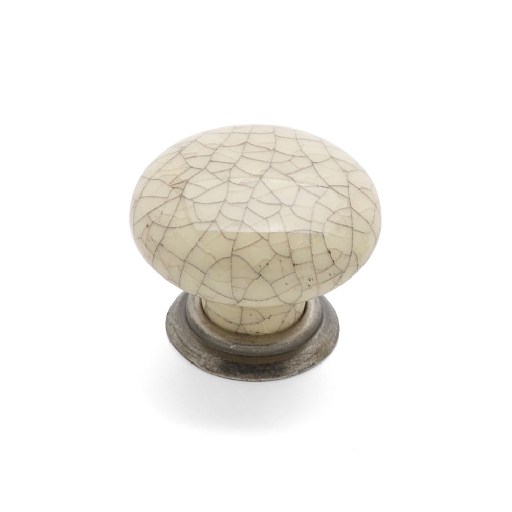 Winchester Round Knob &amp; Back Plate, 35mm Diameter - Antique / Cream Crackle