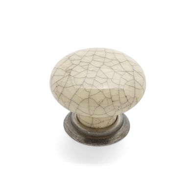 Winchester Round Knob &amp; Back Plate, 35mm Diameter - Antique / Cream Crackle