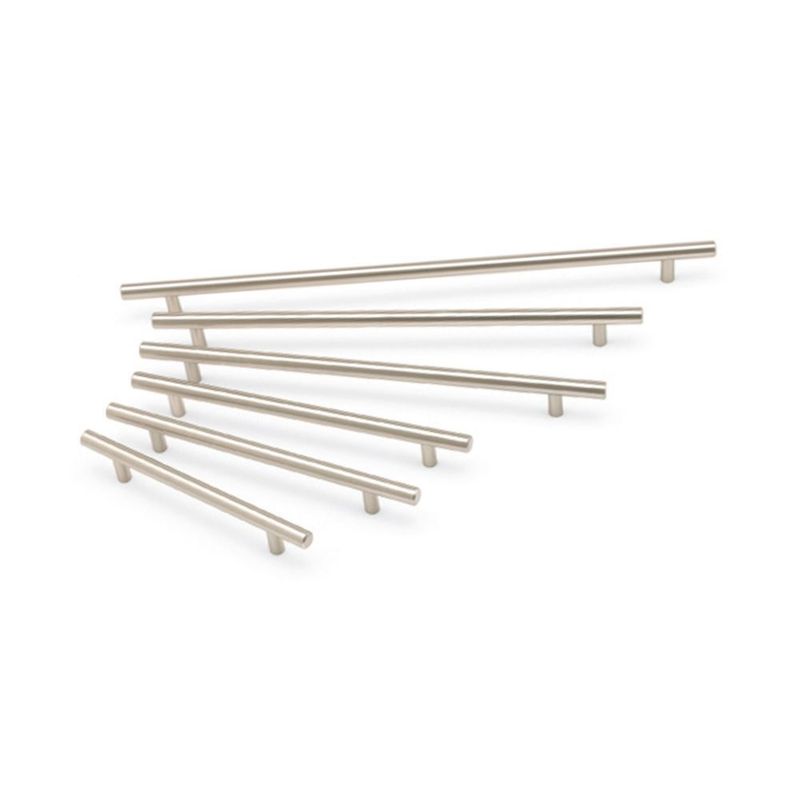 Solid Steel T Bar Handle, 128mm Centres - Brushed Nickel