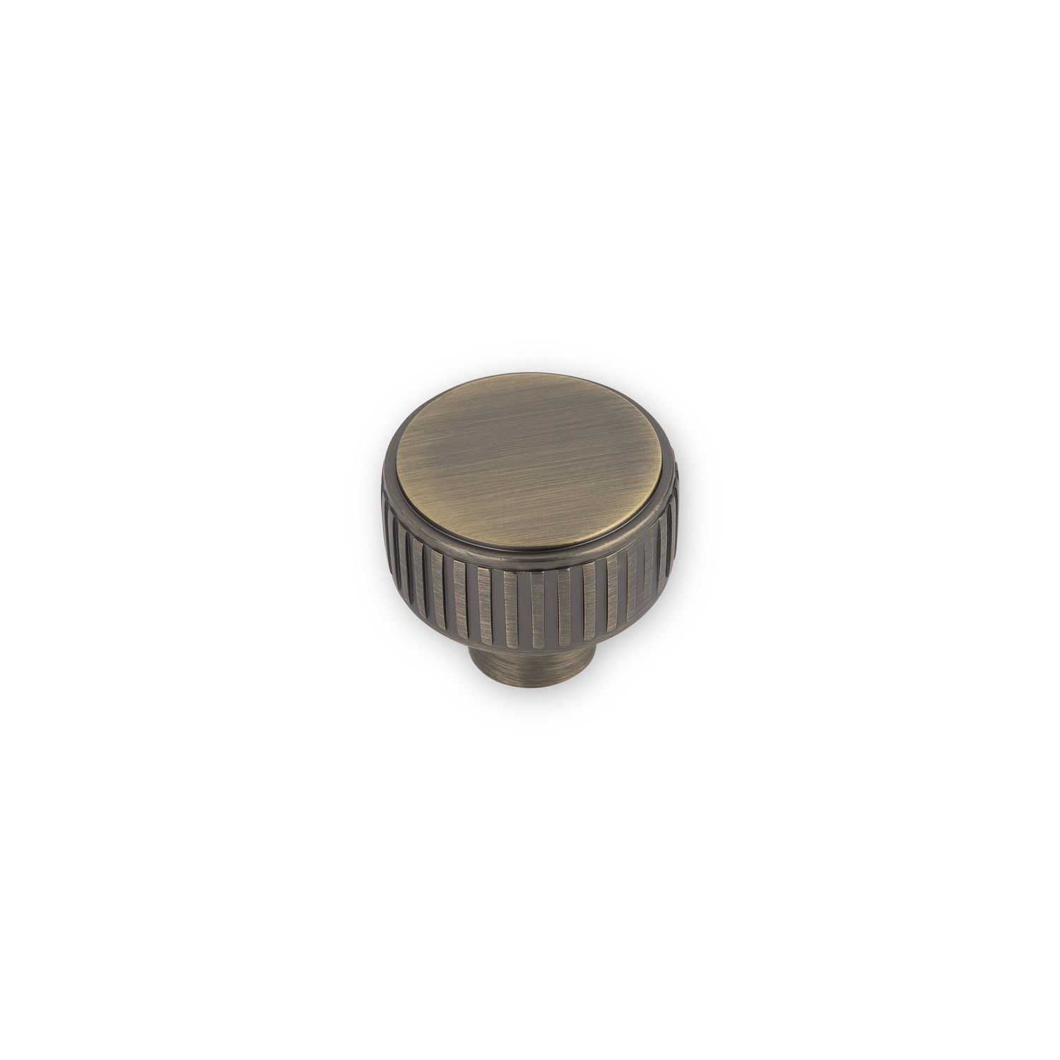 Linden Round Post Knob, Reeded Edge, 35mm Diameter - Antique Brass