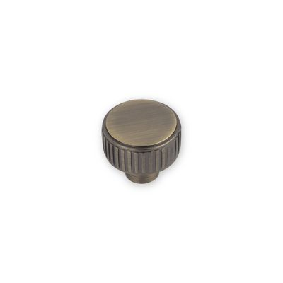 Linden Round Post Knob, Reeded Edge, 35mm Diameter - Antique Brass