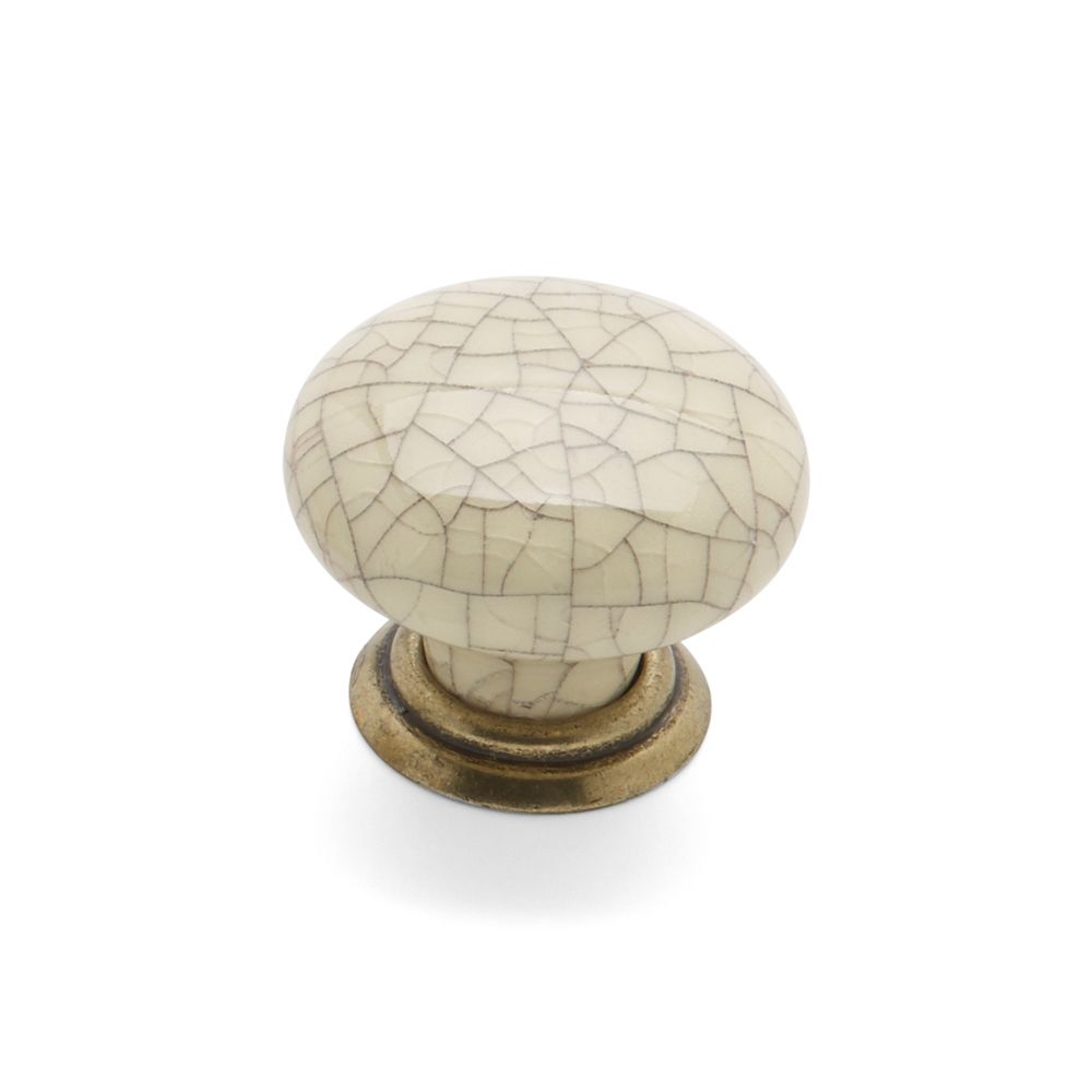 Winchester Round Knob &amp; Back Plate, 35mm Diameter - Pewter / Cream Crackle