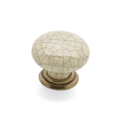 Winchester Round Knob &amp; Back Plate, 35mm Diameter - Pewter / Cream Crackle