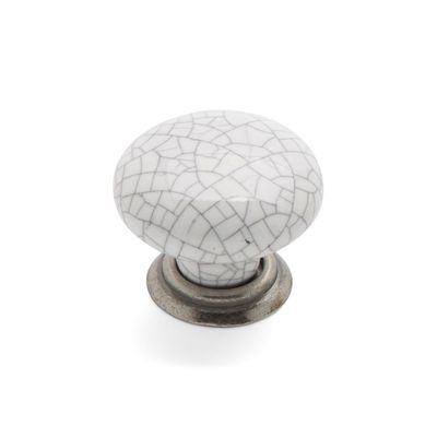 Winchester Round Knob &amp; Back Plate, 35mm Diameter - Pewter / White Crackle