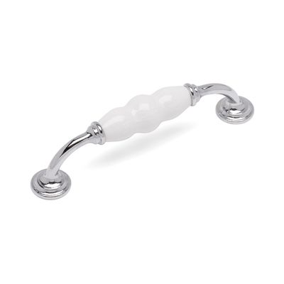Crackle D Handle, 128mm Centres - Chrome / White Crackle