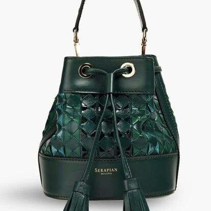 SERAPIAN Tasseled elaphe and leather bucket bag