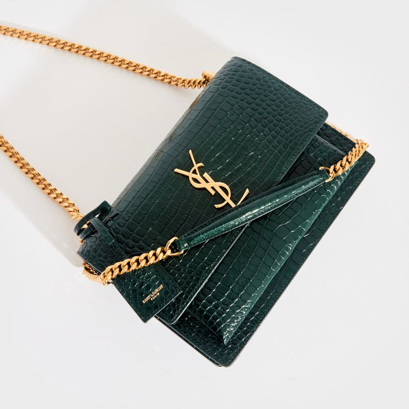 Yves Saint Laurent Sunset Medium Croc Dark Green