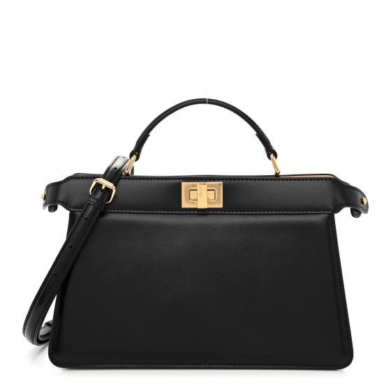 FENDI  Vitello King Luxor Shiny Nappa Medium Peekaboo I SEE U East West Satchel Black Light Rose