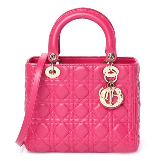 CHRISTIAN DIOR  Lambskin Cannage Medium Lady Dior Pink