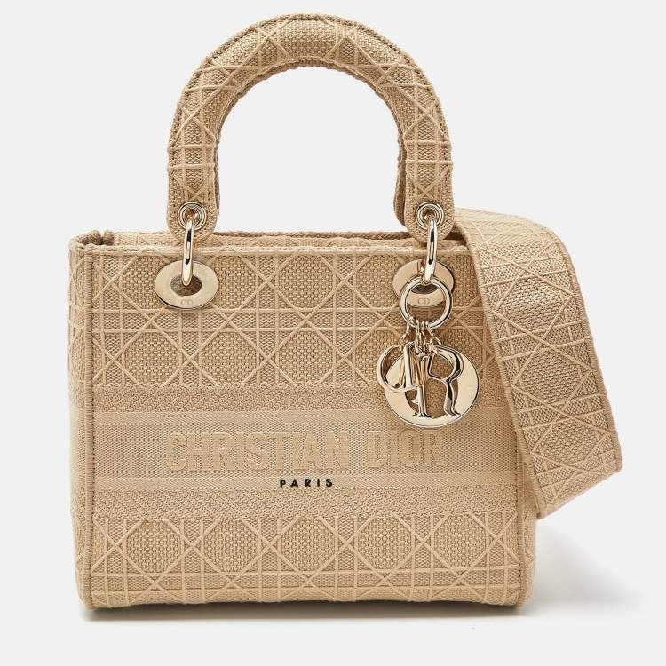 Dior Dior Beige Cannage Embroidered Canvas Medium Lady D-Lite Tote
