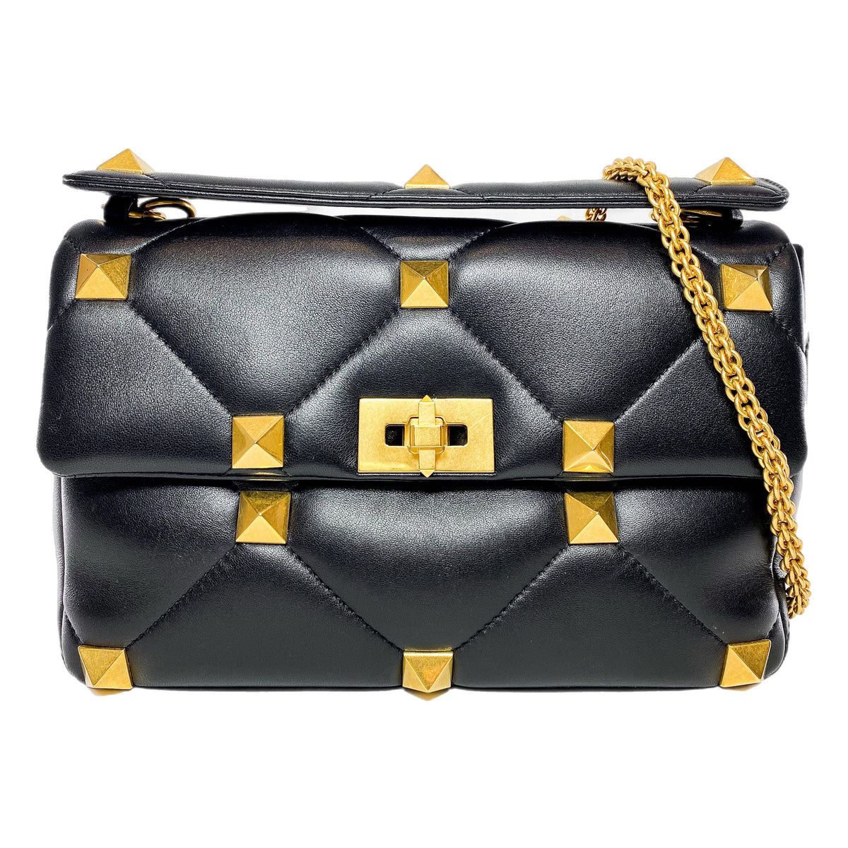 VALENTINO LARGE BLACK ROMAN STUD FLAP BAG