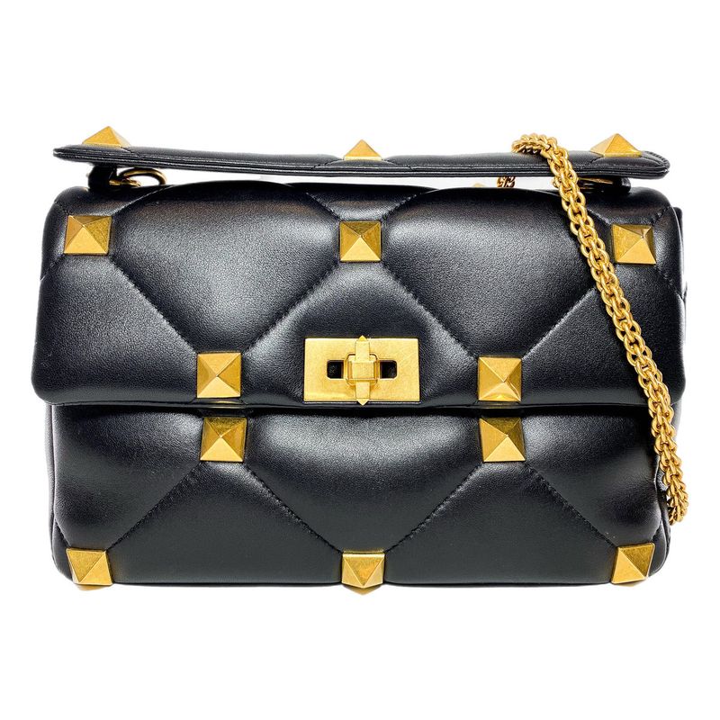 VALENTINO LARGE BLACK ROMAN STUD FLAP BAG
