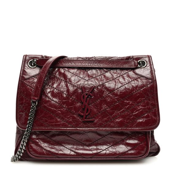 SAINT LAURENT  Crinkled Calfskin Matelasse Monogram Large Niki Chain Satchel Rouge Legion