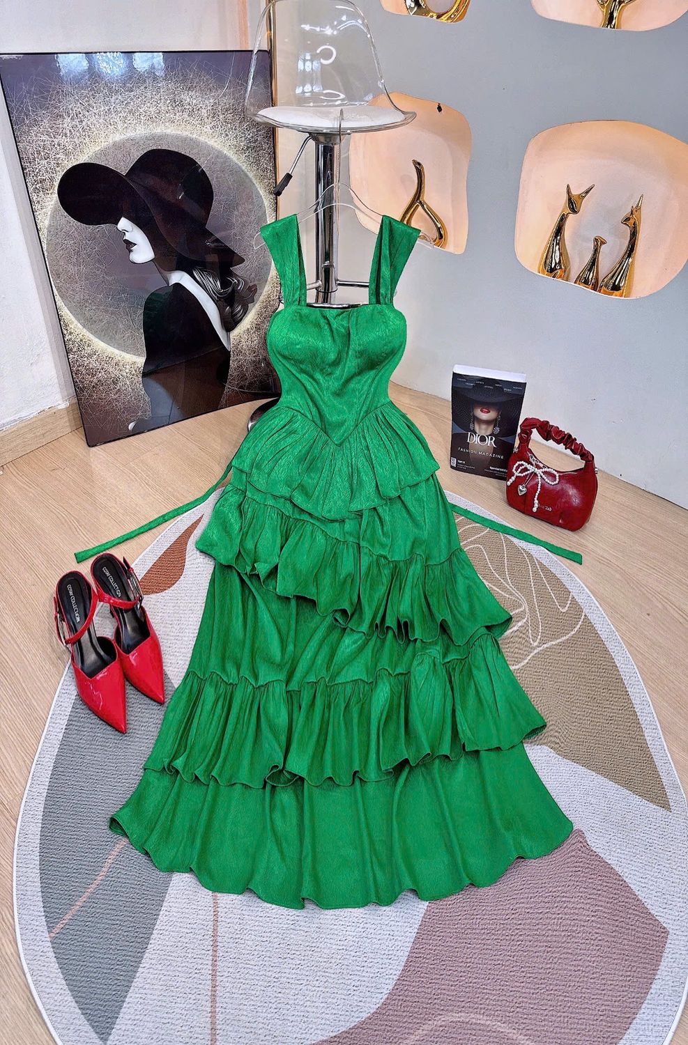 Maxi Ruffled Plain Dress Mango Silk
