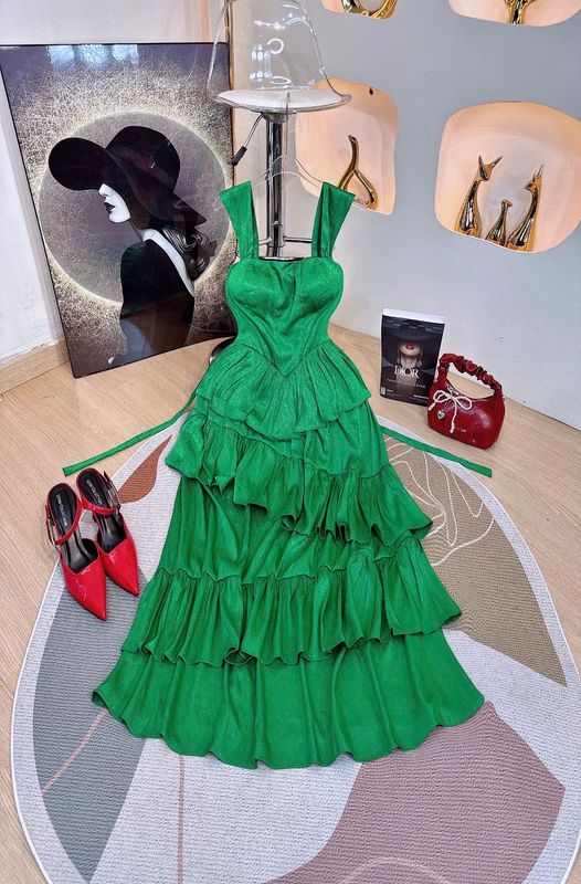 Maxi Ruffled Plain Dress Mango Silk