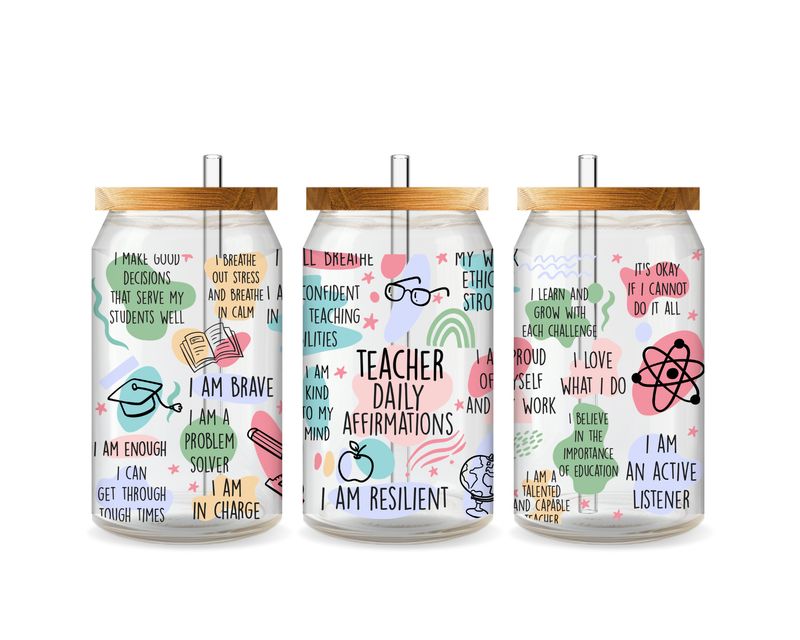 Teacher Daily Affirmations Glass Can –