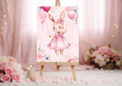 Lapin rose fleurs et ballons - Kit imprimé Lapin rose fleurs et ballons - Kit imprimé