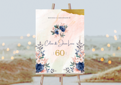 Fleurs bleues et rose fond saumon - Pack numérique Fleurs bleues et rose fond saumon - Pack numérique