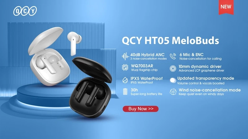 NEW QCY HT05 ANC Wireless Earphone/w Case Cover &amp; Cleaning Pen