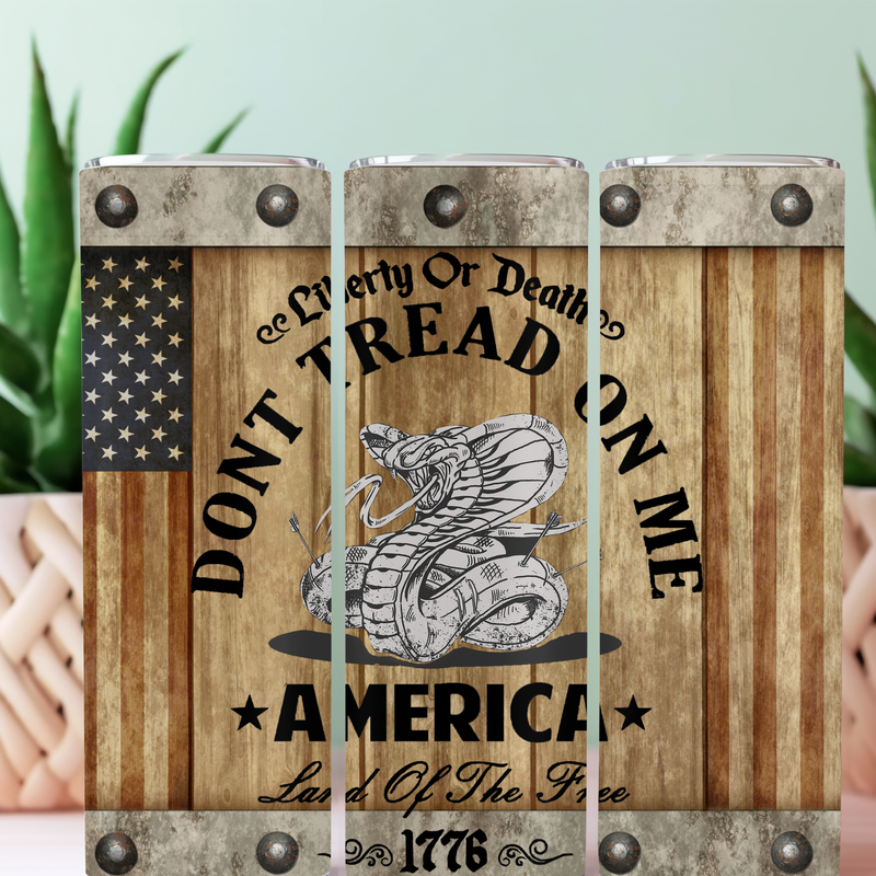 WOODGRAIN BARREL DONT TREAD ON ME TUMBLER