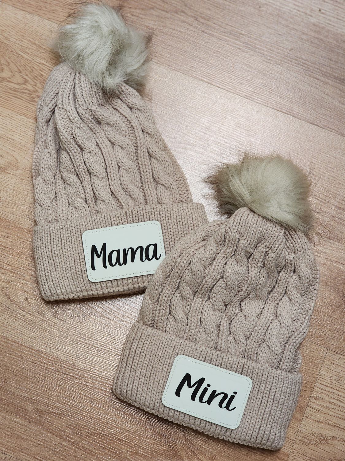 Pom Stocking Hats with Custom Patch