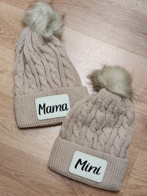 Pom Stocking Hats with Custom Patch