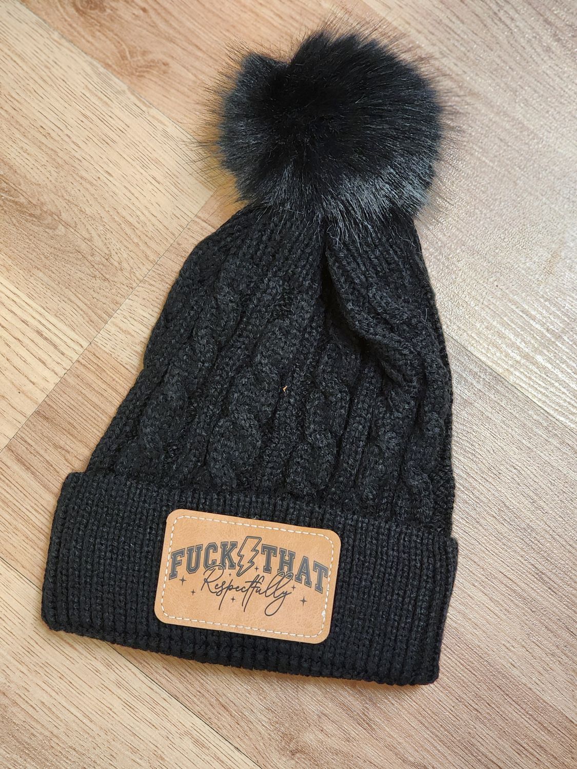 Pom Stocking Hats with Custom Patch