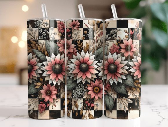 Western Checkered Flowers Tumbler