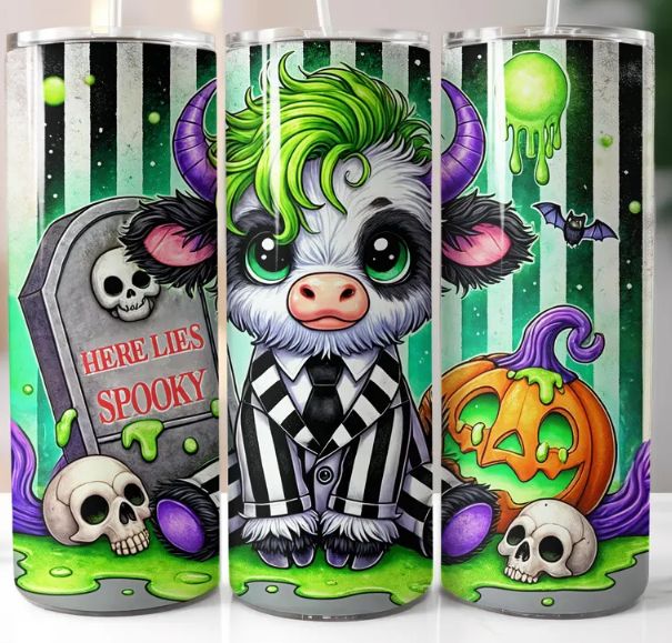 Ghoul Halloween Highland Cow Tumbler