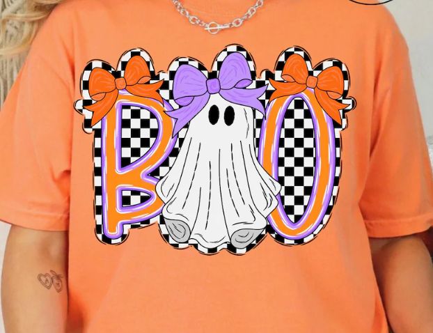 Boo Halloween cute bow coquette checkered
